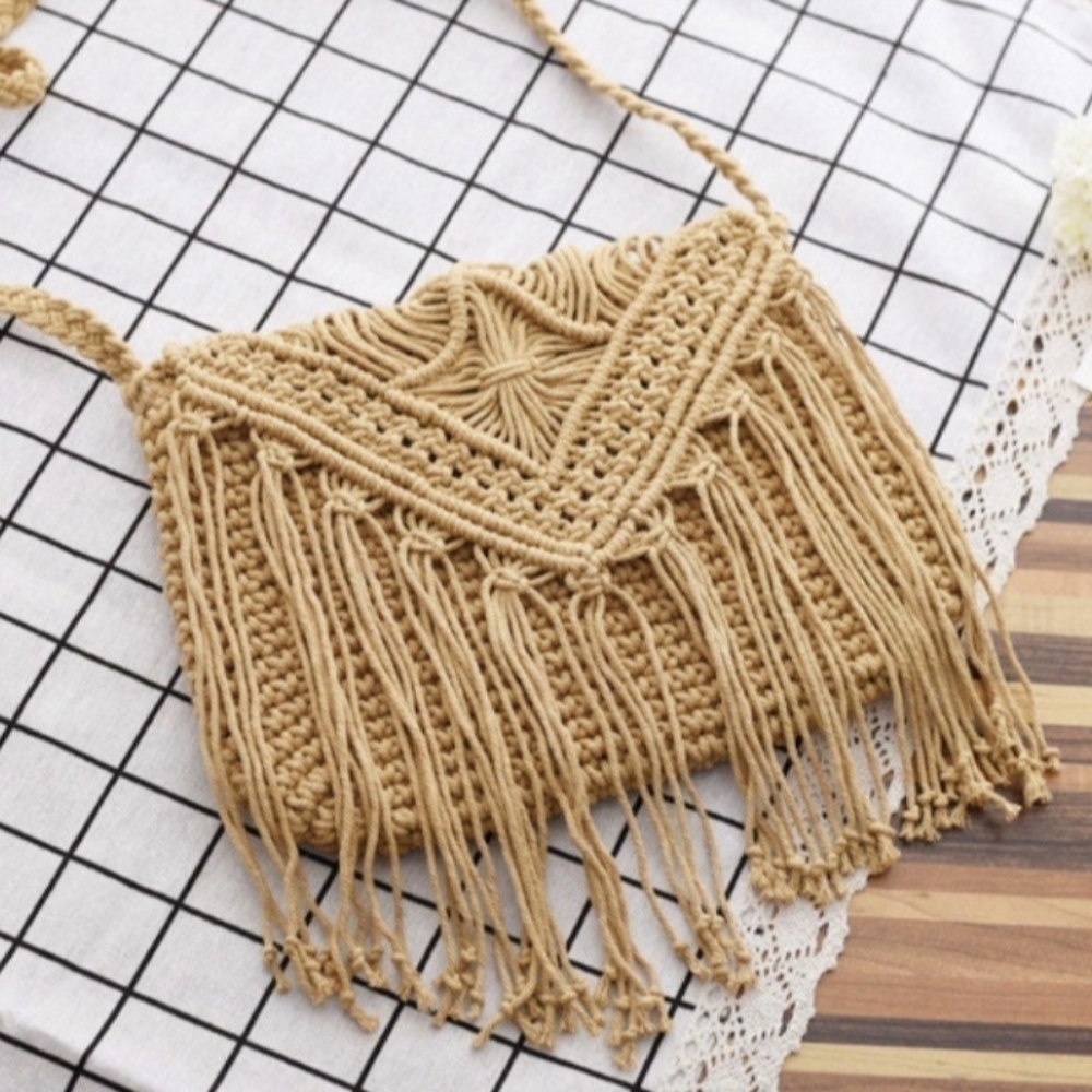 Bohemian Shoulder Bag Crocheted Crossbody Hippie purse 70s Style - Picture 6 of 16